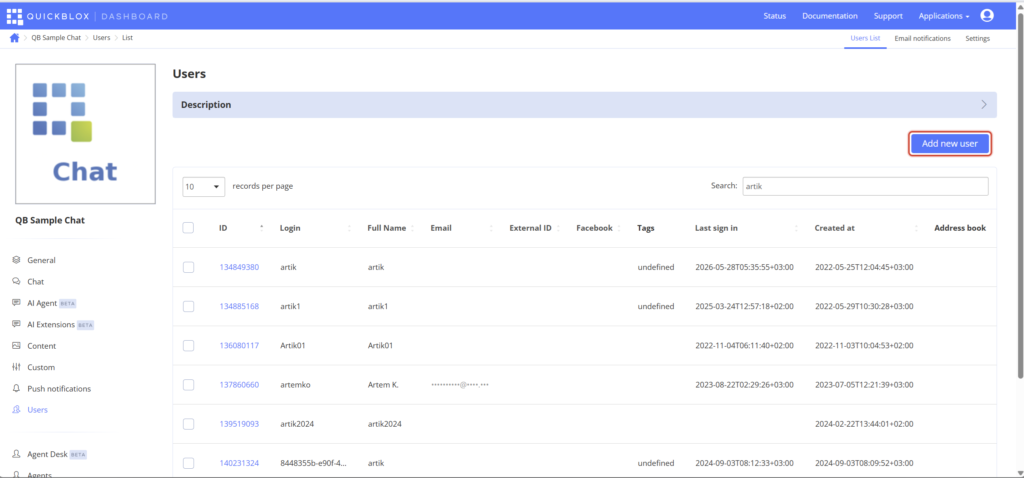 users tab